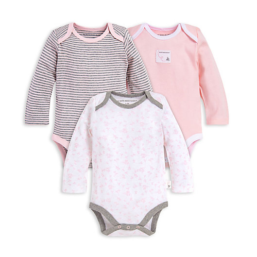Alternate image 1 for Burt's Bees Baby® Size 6-9M 3-Pack Dusty Dandelions Organic Cotton Long Sleeve Bodysuits