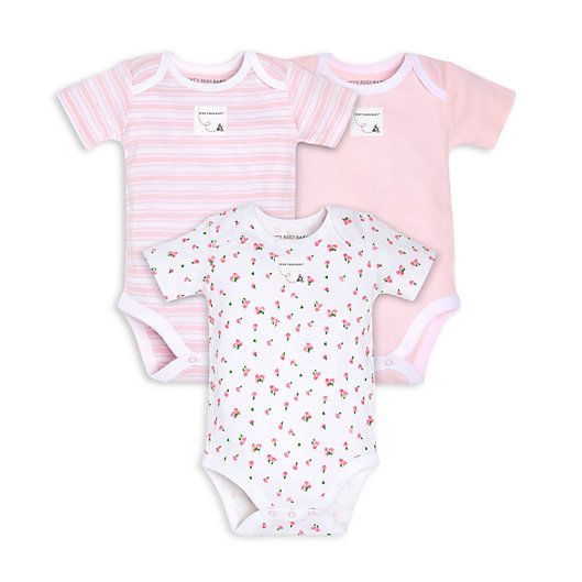 Alternate image 1 for Burt's Bees Baby® 3-Pack Tossed Tulips Organic Cotton Bodysuits in Blossom