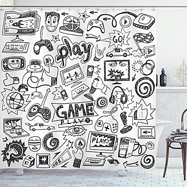 Gamer 69-Inch x 75-Inch Shower Curtain in White/Black. View a larger version of this product image.