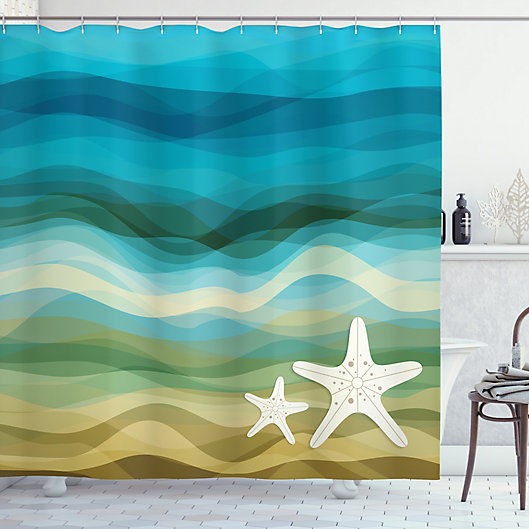 Starfish Abstract Shower Curtain Bed, Blue Abstract Shower Curtain
