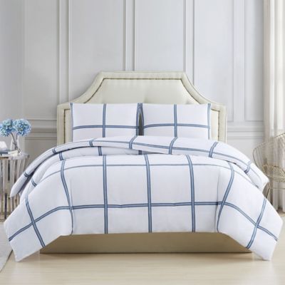 Charisma&reg; Windowpane 3-Piece Comforter Set in Blue/White