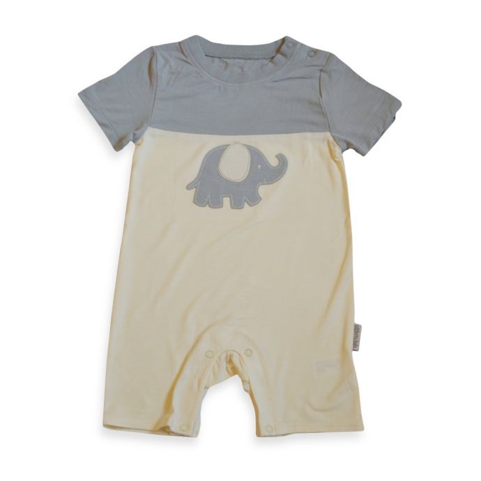 Silkberry Baby™ Bamboo Elephant Applique Romper in Ivory/Grey Bed