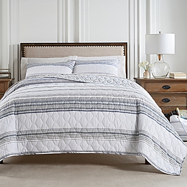 Waverly&reg; Tansin Stripe 3-Piece Reversible King Quilt Set in Denim. View a larger version of this product image.