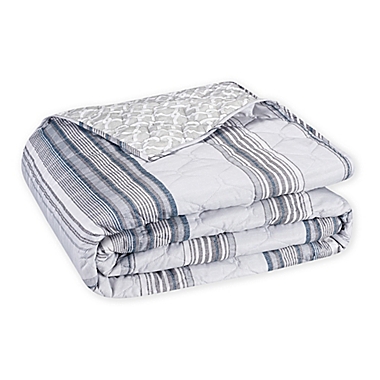 Waverly&reg; Tansin Stripe 3-Piece Reversible Full/Queen Quilt Set in Denim. View a larger version of this product image.
