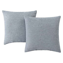 Faux Linen Square Throw Pillow in Blue (Set of 2)