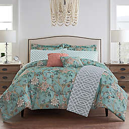 Waverly&reg; Mudan Floral 10-Piece Reversible King Comforter Set in Blue