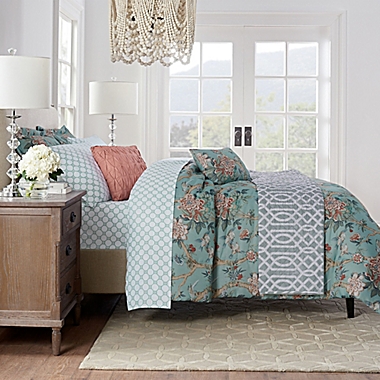 Waverly&reg; Mudan Floral 10-Piece Reversible King Comforter Set in Blue. View a larger version of this product image.