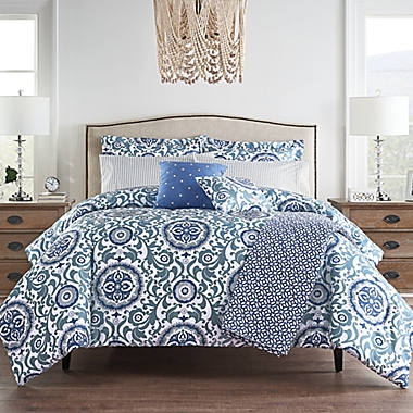 Waverly&reg; Medallion 10-Piece Queen Comforter Set in Blue. View a larger version of this product image.