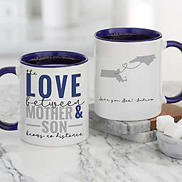 Love Knows No Distance Personalized 11 oz. Coffee Mug for Mom in Blue