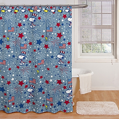 NEW PEANUTS HOLIDAY CHRISTMAS FABRIC SHOWER CURTAIN WITH HOOKS 