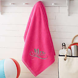 Happy Couple Embroidered 36-Inch x 72-Inch Beach Towel in Hot Pink