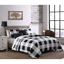 Addison Home Buffalo Plaid 5-Piece Reversible King Quilt Set in Black/White