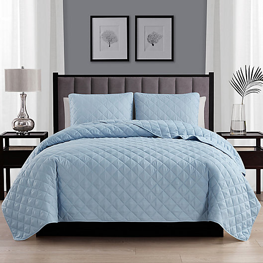 Alternate image 1 for Cathay Home Home Basics 3-Piece Full/Queen Quilt Set in Light Blue