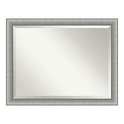 Amanti Art Elegant Brushed Pewter 45-Inch x 35-Inch Framed Bathroom Vanity Mirror in Nickel/Silver