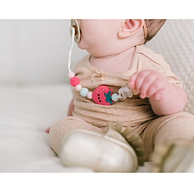 Loulou Lollipop&reg; Darling Strawberry Pacifier Clip in Pink. View a larger version of this product image.