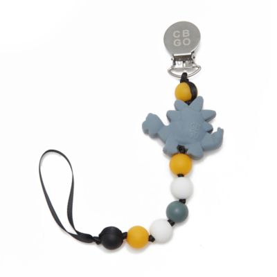 chewbeads&reg; Dinosaur &quot;Where&#39;s the Pacifier&#63;&quot; Clip in Grey/Yellow