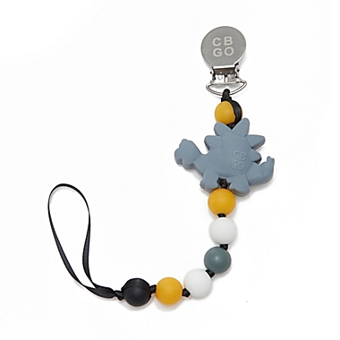 chewbeads&reg; Dinosaur &quot;Where&#39;s the Pacifier&#63;&quot; Clip in Grey/Yellow. View a larger version of this product image.