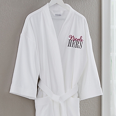 Hers Embroidered White Velour Robe. View a larger version of this product image.