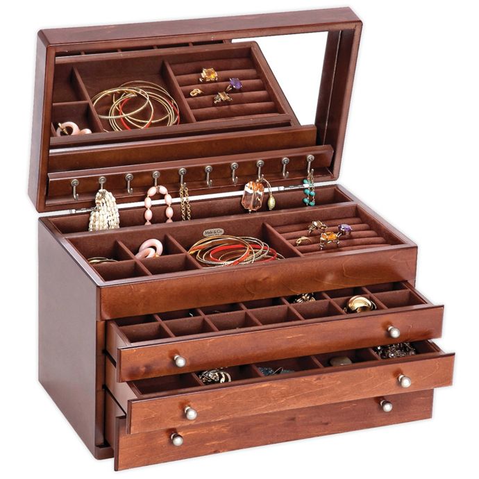 Mele Co Brigitte Wooden Jewelry Box In Antique Walnut Bed Bath Beyond