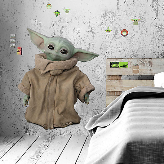 Stick Giant Wall Decal Set, Baby Yoda Shower Curtain Set