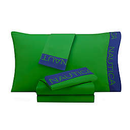 Nautica® Flag and Letters Kid's Cuff Logo Twin Sheet Set in Green/Blue