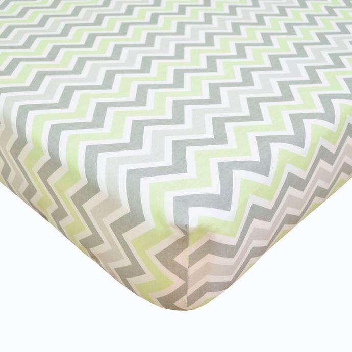 TL Care® Cotton Percale Crib Sheet in Celery/Grey Zigzag buybuy BABY