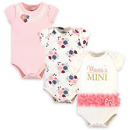 Little Treasure 3-Pack Mama's Mini Short Sleeve Bodysuits in Pink/White