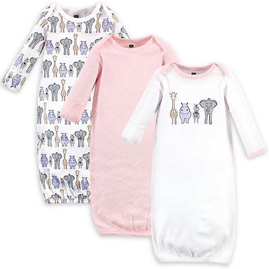 Alternate image 1 for Hudson Baby® 3-Pack Safari Nightgowns in White/Pink