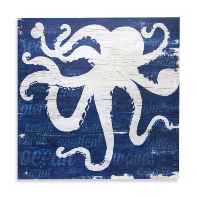Blue Octopus Coastal Wall Art On Wood Bed Bath Beyond