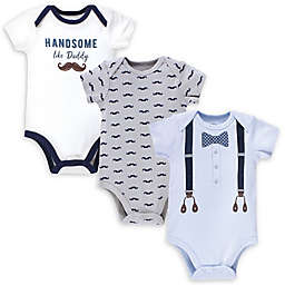 Little Treasure 3-Pack Like Daddy Short Sleeve Bodysuits in Blue/White