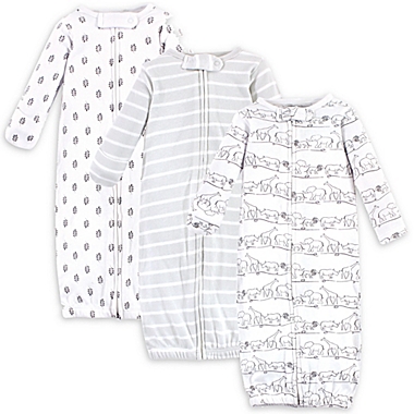 Touched by Nature Baby Organic Cotton Zipper Gowns 3pk Safari 