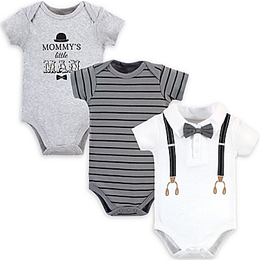 Little Treasure 3-Pack Mommy&#39;s Man Short Sleeve Bodysuits in White. View a larger version of this product image.