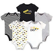 Hudson Baby&reg; Size 0-3M 5-Pack Construction Short Sleeve Bodysuits in Yellow