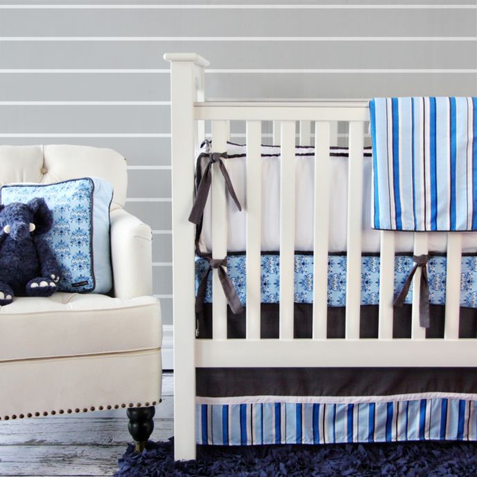 Caden Lane 2 Piece Luxe Blue Damask Crib Bedding Set Bed Bath