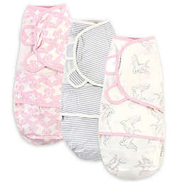 Touched by Nature Size 0-3M 3-Pack Birds Organic Cotton Swaddle Wraps in Pink