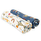 Alternate image 0 for Bebe au Lait&reg; 2-Pack Narwhals and Rainbows Muslin Swaddle Blankets in White/Blue