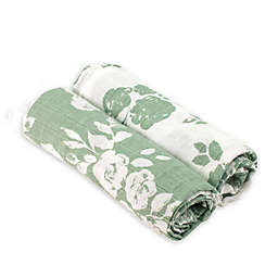 Bebe au Lait® 2-Pack Floral Muslin Swaddle Blankets in Green/White