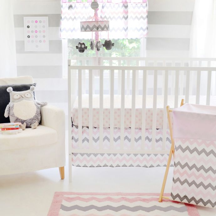 My Baby Sam Chevron Baby Crib Bedding Collection Set In Pink Grey