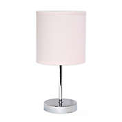 Mini Table Lamp in Chrome with Blush Pink Fabric Shade