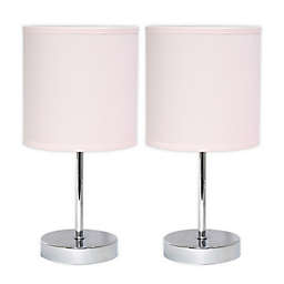 Mini Table Lamps in Chrome with Fabric Shades (Set of 2)