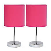 Mini Table Lamps in Chrome with Pink Fabric Shades (Set of 2)
