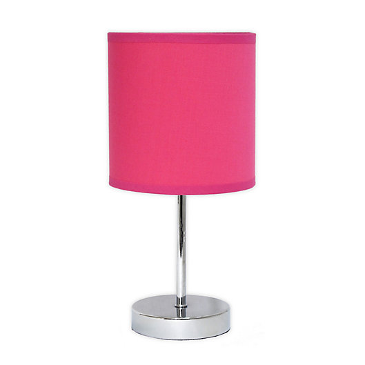 Mini Table Lamp In Chrome With Hot Pink, Chrome Glass Table Lamp With Pink Shade