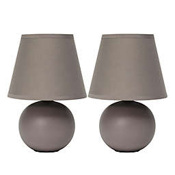 Simple Designs Mini Globe Table Lamps in Grey with Fabric Shades (Set of 2)
