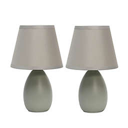 Simple Designs Mini Egg Oval Table Lamps in Grey with Fabric Shade (Set of 2)