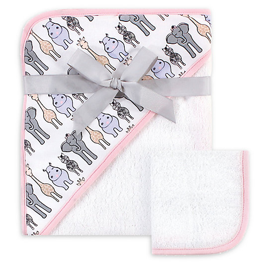 Alternate image 1 for Hudson Baby® 2-Piece Animal Hooded Towel and Washcloth Set in Pink
