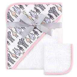 Hudson Baby® 2-Piece Animal Hooded Towel and Washcloth Set in Pink