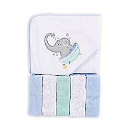 Luvable Friends® 6-Piece Elephant Hooded Towel and Washcloth Set in Blue