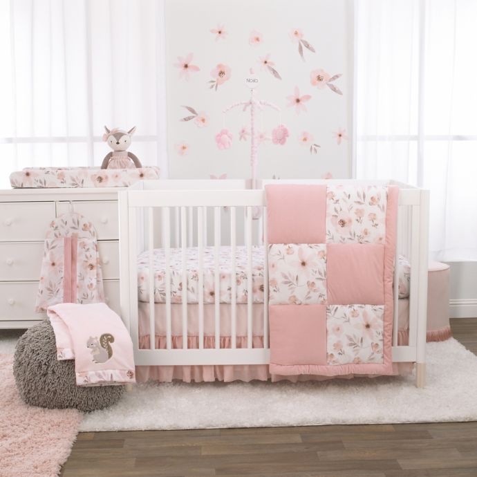 Nojo Countryside Floral 4 Piece Printed Crib Bedding Set In Pink