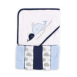 Luvable Friends® 6-Piece Whale Hooded Towel and Washcloth Set in Blue