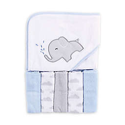 Luvable Friends® 6-Piece Elephant Hooded Towel and Washcloth Set in Blue